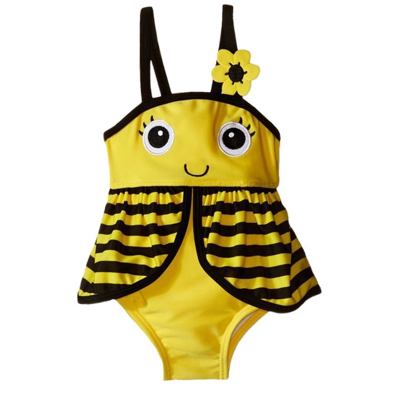 ELUCKFACE Toddler Bee Baby Girls Flower Flounced One Piece Tankini Swimsuit Swimwear 1-7Years - Image 1